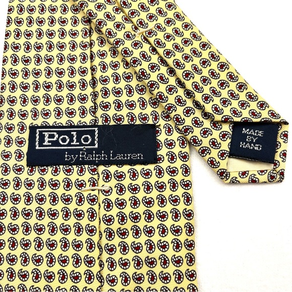 Vintage Polo Ralph Lauren Mens Italian Silk Necktie Yellow Classic Red Plaid Tie - Picture 5 of 8